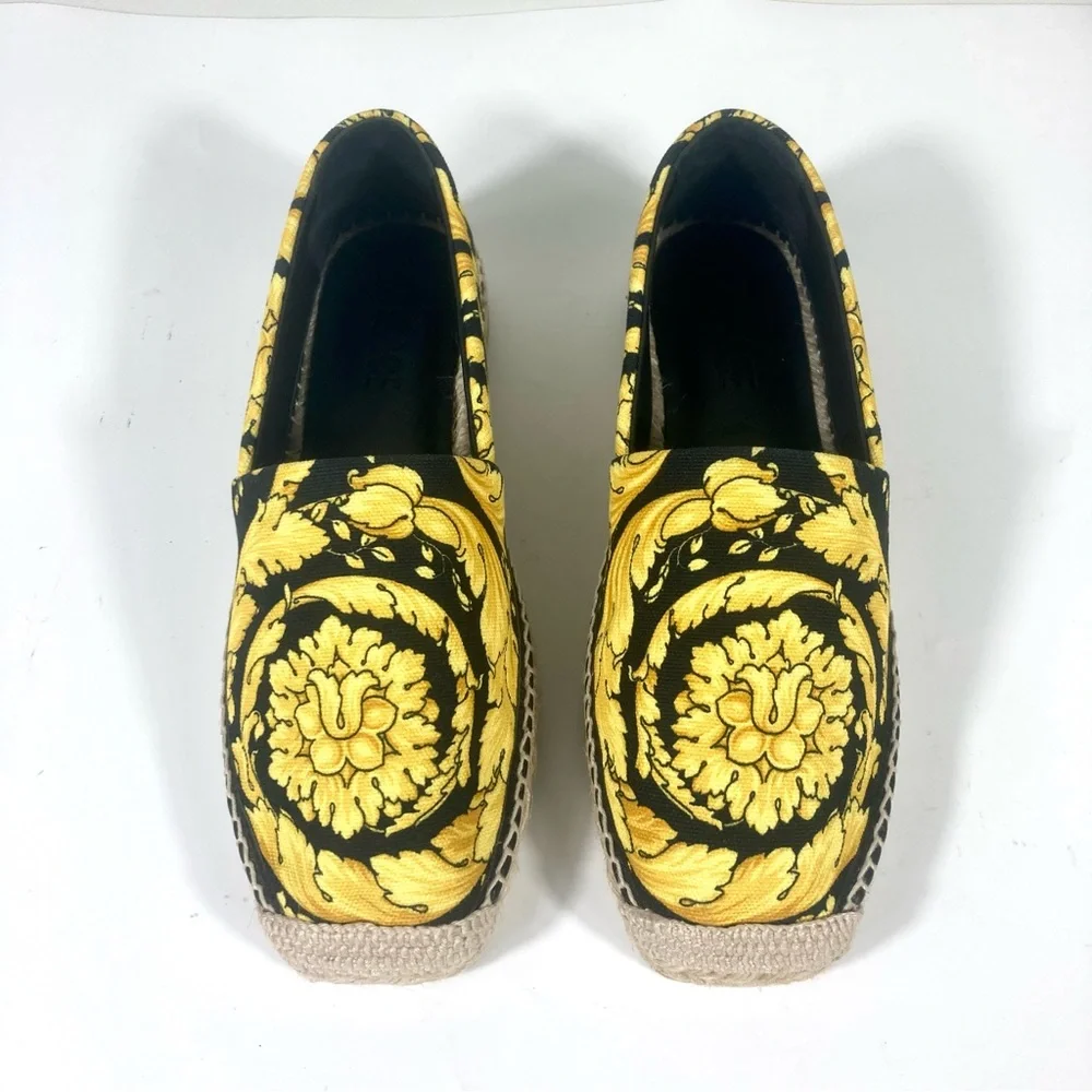 Versace Barocco Print Espadrille 37 EU Nero NEW